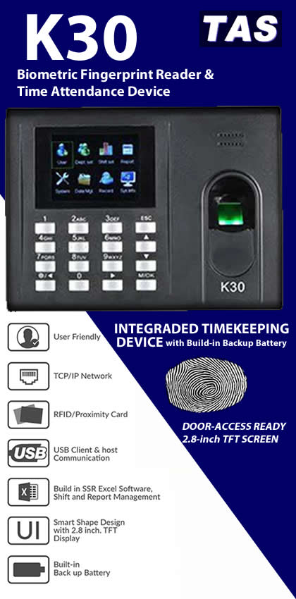 K30 fingerprint reader time attendance